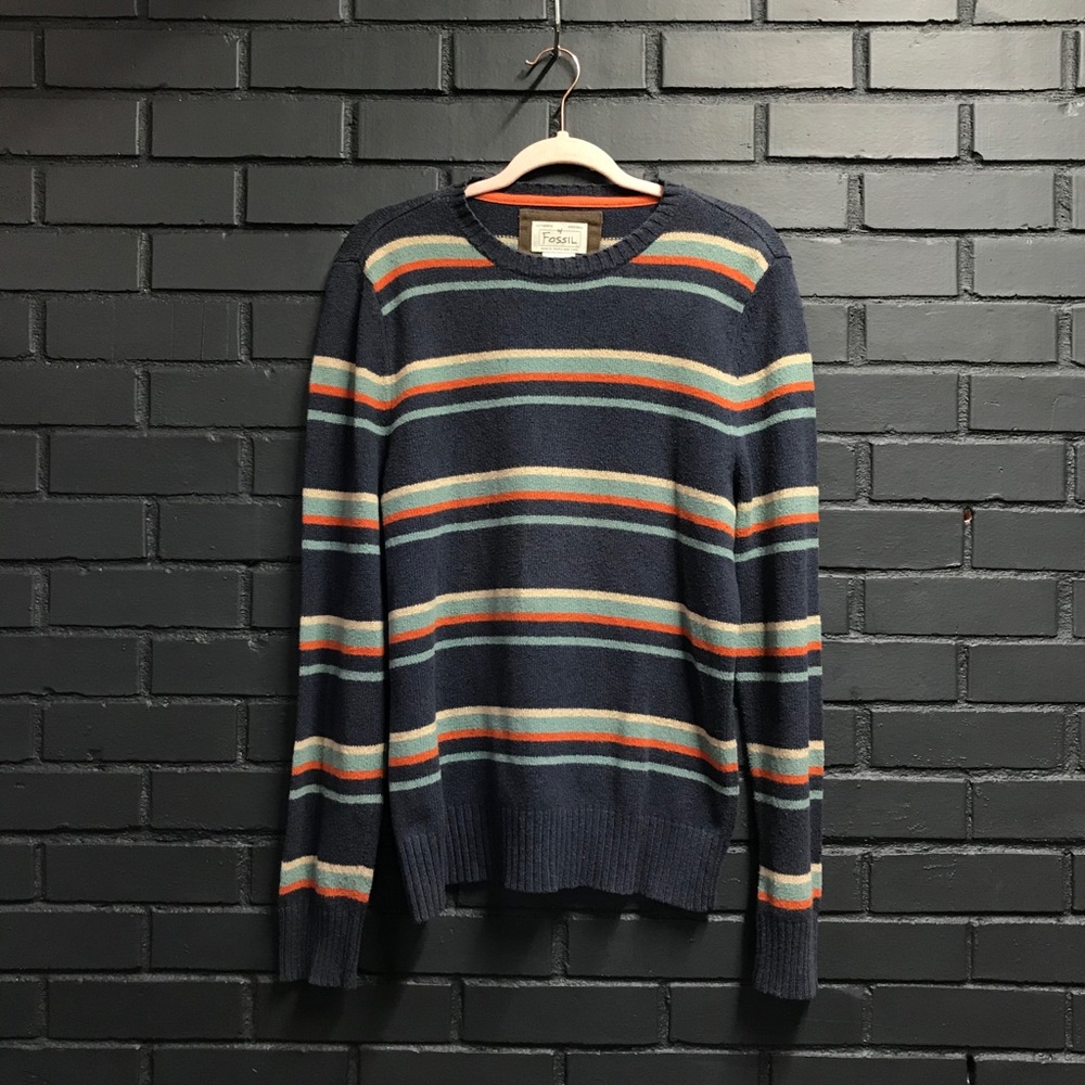 Fossil Sweater Orange Teal Cream Lamb’s Wool